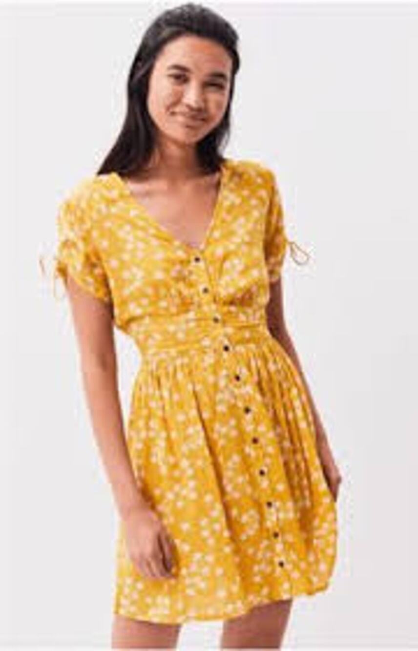 Billabong Twirl Twist Yellow Floral Button Front Mini Dress Women's M